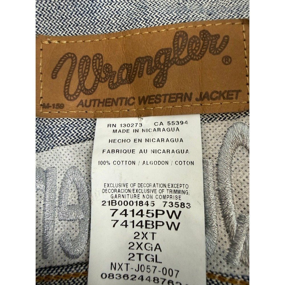 VTG Wrangler Mens 2XT XXL Blue Denim Western Jacket Cowboy Workwear Tall Trucker - Picture 8 of 13